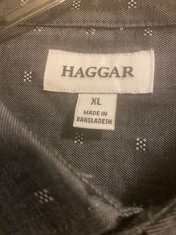 HAGGAR Button Front Shirt, Grey/White Accents,XL - image 3