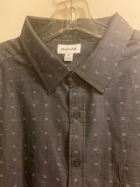 HAGGAR Button Front Shirt, Grey/White Accents,XL - image 2