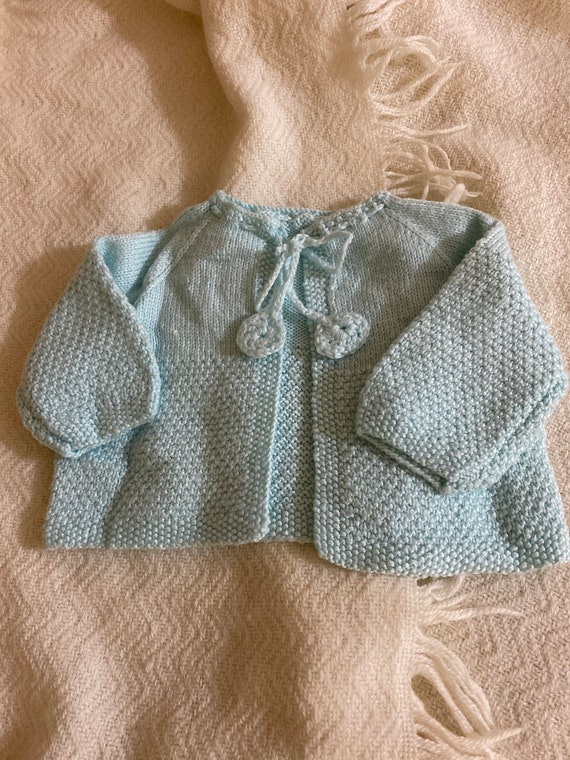 Baby Blue Hand Knit Infant Sweater, with Tie