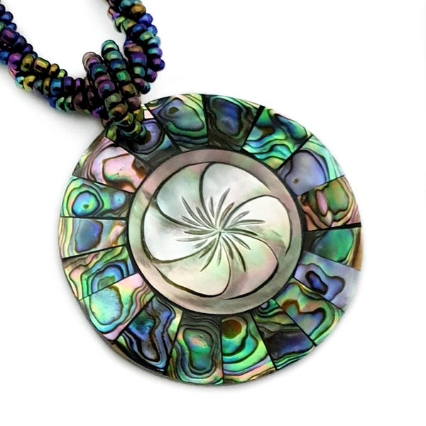 Natural Paua Abalone Shell Mother of Pearl Pendant Beads Necklace Handmade Women Jewelry BA310