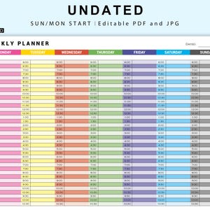 Weekly Hourly Planner EDITABLE Weekly Schedule, Daily Planner, Undated Planner,Weekly Organizer, To Do List printable, Adhd, Colorful PDF