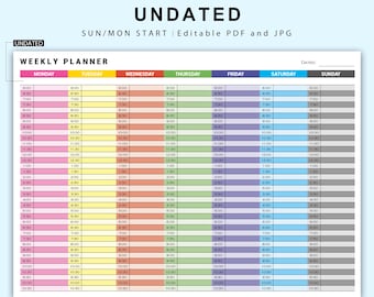 Weekly Hourly Planner EDITABLE Weekly Schedule, Daily Planner, Undated Planner,Weekly Organizer, To Do List printable, Adhd, Colorful PDF