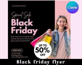 Folleto de Black Friday, folleto de venta de Pink Friday, plantilla de Canva editable, folleto de venta de Black Friday, historias de Instagram de folletos de Black Friday, noviembre