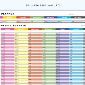 Weekly Hourly Planner EDITABLE Weekly Schedule, Daily Planner, Undated ...