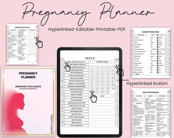 Pregnancy planner, printable pregnancy planner, hyperlinked pregnancy planner, pregnancy journal, baby bump tracker, pregnancy checklist pdf