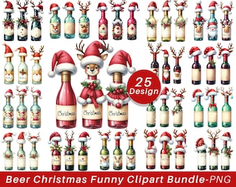 Beer Christmas Funny Clipart Bundle | Funny Christmas Beer PNGs | Santa Beer Mug Clipart | Holiday Drinking PNG | Christmas Humor Designs