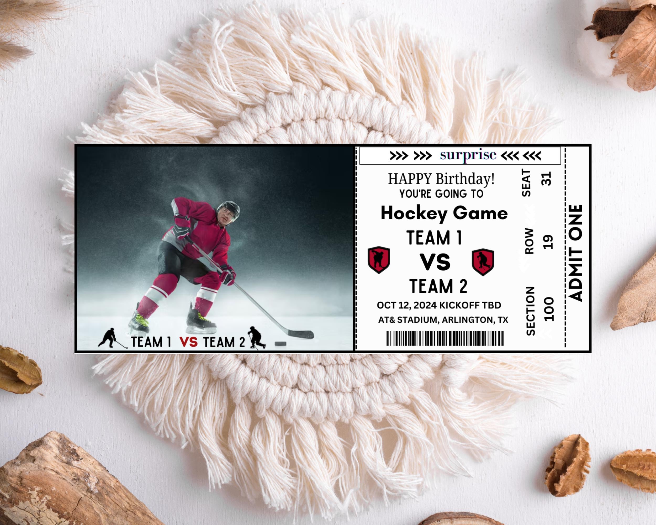 Hockey Game Ticket Template hockey Game Ticket Editable hockey Game