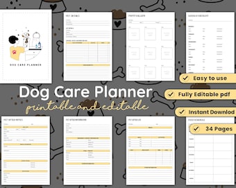 Dog care planner, pet care organizer, dog health tracker, pet schedule planner, daily dog routine, dog training log, puppy care journal PDF