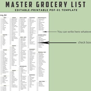 Meistern Sie Ihre Einkaufsliste mit Leichtigkeit, bearbeitbare und druckbare Master-Lebensmittelgeschäftliste, Online-Einkaufsliste, Master-Einkaufsliste, Digitaler Lebensmittelgeschäft