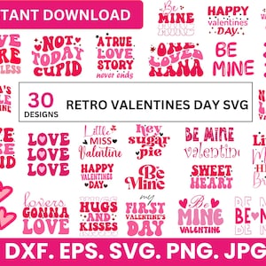 Retro valentine day Svg, Retro valentine day heart groovy clipart, Retro Valentines Day Svg Bundle, Groovy Valentines Day SVG, Love Bundle