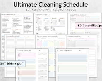 Ultieme schoonmaakschemabundel bewerkbaar, schoonmaakplanner, hoofdschoonmaakchecklist, ADHD-schoonmaakchecklist, schoonmaakplanner voor thuis, pdf