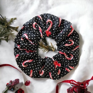 Christmas Polkadot Candy Cane Scrunchie Handmade