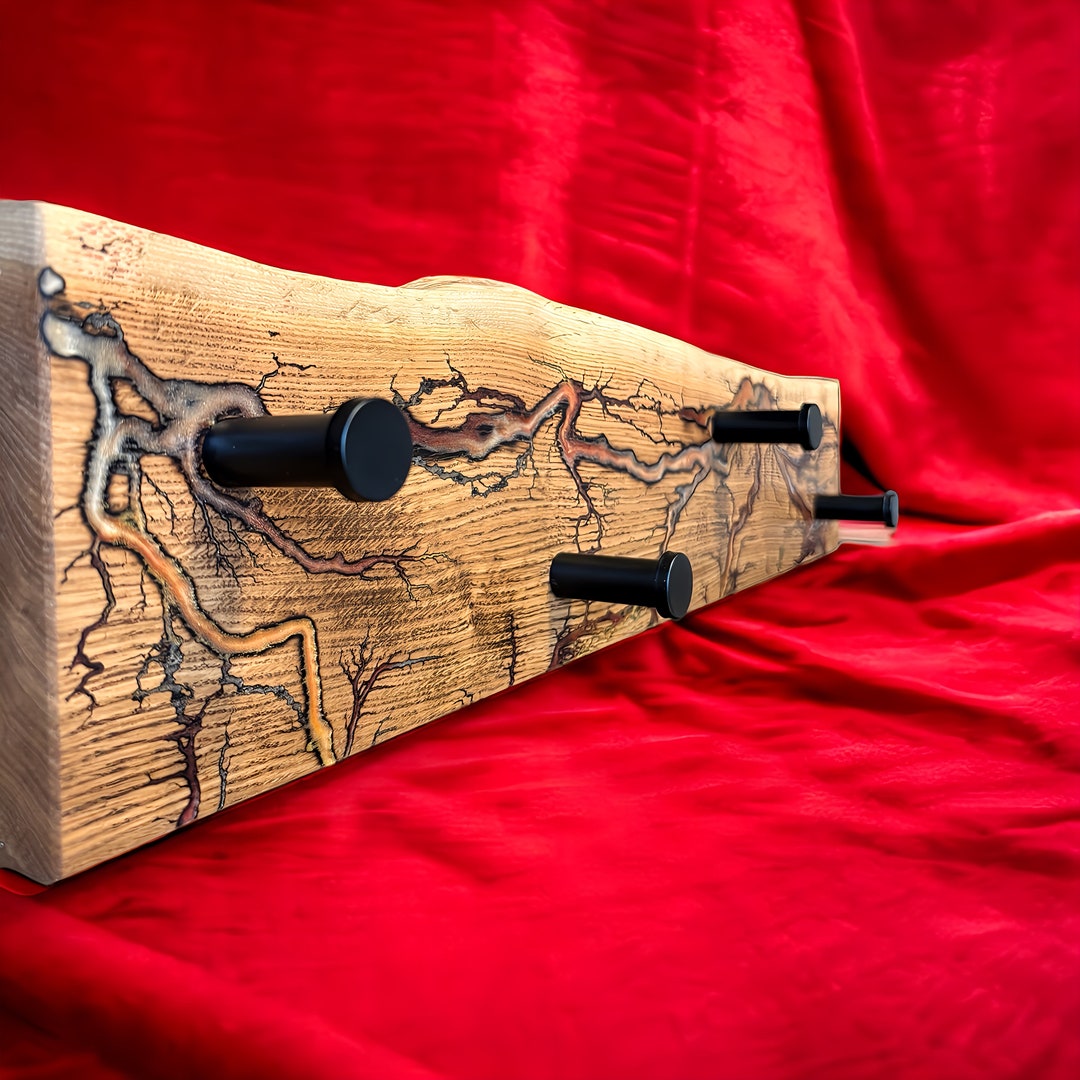Oak Wood Wall Coat Rack With Epoxy Resin & Lichtenberg Figures ...