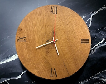 Horloge murale en chêne | Horloge rustique | horloge en bois naturel massif | horloge vintage | Décoration murale salon
