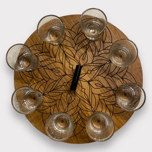 Shot glass turntable oak wooden board shot glasses mandala laser engraving | Shotglass glasses men&#39;s gift drinking game shot glass turntable