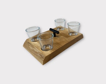 Placa de tiro de madeira de carvalho, óculos de tiro com borda de árvore, barra de vidro para presente masculino, rack de tiro, placa de vidro de carvalho, barra de tiro, presente de barra de madeira