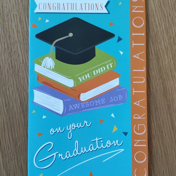 Braille graduation card for the blind with personalised braille message- graduation cap and books design