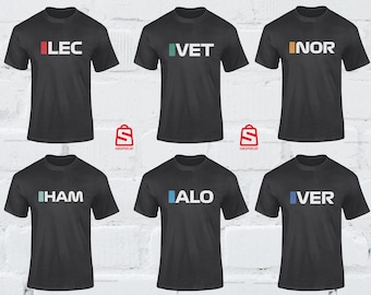 Camiseta de Fórmula 1 / Nombres de la parrilla Negro / Mercedes Ferrari Red Bull Mclaren F1 / Lewis Hamilton / Verstappen / Alonso / Russell / Norris