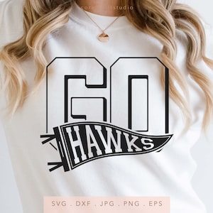 GO Hawks Pennant SVG DXF Jpg Png Eps, Hawks Mascot School Sport Svg, Hawks Team Spirit Svg, Hawks Sublimation, Hawks Cut File, Hawks Iron On