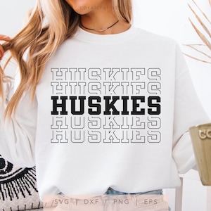 Huskies SVG, PNG, dxf, eps, Huskies Spirit Shirt Sublimation, Huskies Game Day Cut File, Stacked Varsity Huskies Cricut