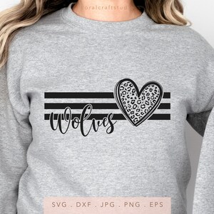 Wolves Leopard Heart SVG, School Mascot, Team Spirit (Digital Files)