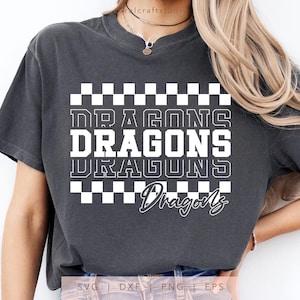 Checkered Dragons SVG, PNG, dxf, eps, Dragons Sport Shirt Sublimation, Dragons Team Name Cut File, Retro Dragons Cricut