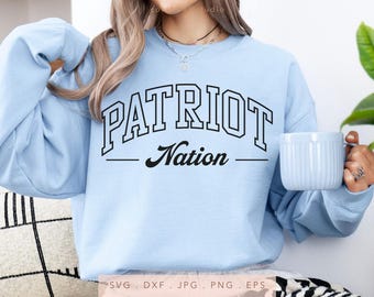Patriot Nation SVG, PNG, jpg, dxf, eps, Patriots Sublimation, Patriots Game Day School Sport Cut File, Arched Varsity Patriots Cricut