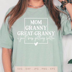 Maman grand-mère arrière-grand-mère SVG DTF PNG Jpg Eps, cadeau pour sublimation chemise grand-mère, nouvelle arrière-grand-mère coupe fichier, première fois arrière-grand-mère fer à repasser