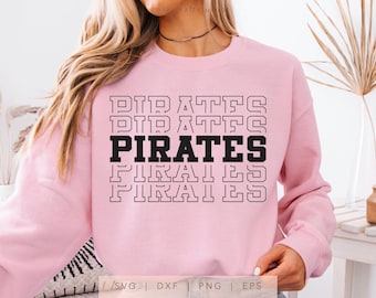 Pirates SVG, PNG, dxf, eps, Pirates Spirit Shirt Sublimation, Pirates Game Day Cut File, Stacked Varsity Pirates Cricut