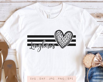 Longhorns Heart Leopard SVG PNG DXF Jpg Eps, Longhorns School Mascot Svg, Longhorns Team Spirit Svg Cut File, Longhorns Sublimation