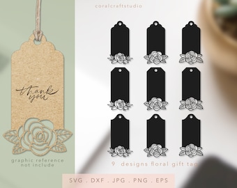 Flower Gift Tag SVG, Hang Tag Svg, Label Tag Svg, Tags Bundle Svg, Flower Svg, Gift Tag Cut File Cricut Silhouette, Gift Tag Template Svg