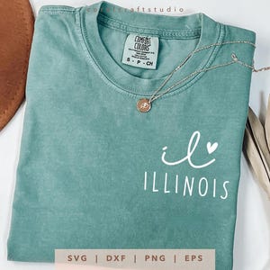 Illinois IL svg, png, dxf, eps, Love Illinois State Design Cricut, arquivo de corte moderno de Illinois IL, sublimação de camisas de Illinois