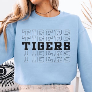 Tigers SVG, PNG, dxf, eps, Tigers Spirit Shirt Sublimation, Tigers Game Day Cut File, Stacked Varsity Tigers Cricut