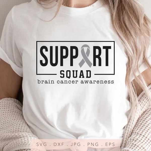 Brain Cancer Support Squad SVG DTF PNG Jpg Eps, Brain Cancer Awareness Sublimation, Grey Ribbon Cut File, Brain Cancer Survivor Iron On