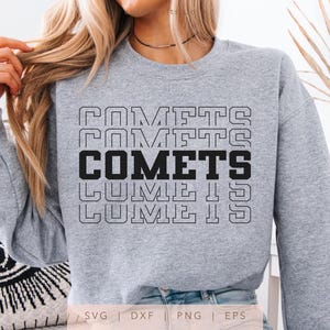 Comets SVG, PNG, dxf, eps, Comets Spirit Shirt Sublimation, Comets Game Day Cut File, Stacked Varsity Comets Cricut