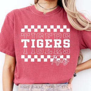 Checkered Tigers SVG, PNG, dxf, eps, Tigers Sport Shirt Sublimation, Tigers Team Name Cut File, Retro Tigers Cricut