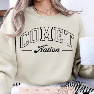 Comet Nation SVG, PNG, jpg, dxf, eps, Comets Sublimation, Comets Game Day School Sport Cut File, Arched Varsity Comets Cricut
