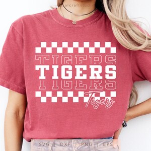 Checkered Tigers SVG, PNG, dxf, eps, Tigers Sport Shirt Sublimation, Tigers Team Name Cut File, Retro Tigers Cricut