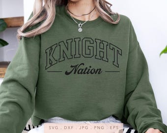 Knight Nation SVG, PNG, jpg, dxf, eps, Knights Sublimation, Knights Game Day School Sport Cut File, Arched Varsity Knights Cricut