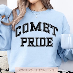 Comet Pride SVG, PNG, dxf, eps, Comets Cut File, Comets School Team Spirit Shirt Sublimation, Arched Varsity Comets Cricut
