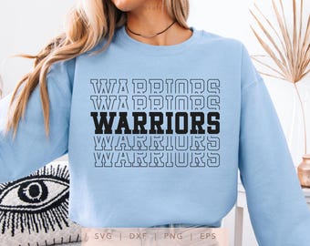 Warriors SVG, PNG, dxf, eps, Warriors Spirit Shirt Sublimation, Warriors Game Day Cut File, Stacked Varsity Warriors Cricut
