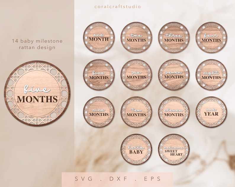 Rattan Baby Milestone SVG, Laser Cut Files, Nursery Decor (digital ...
