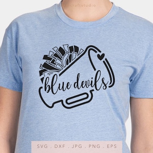 Blue Devils SVG DXF JPG Png Eps, Cheer Megaphone Svg, School Team Name Svg, School Team Spirit Svg, Megaphone Svg, Blue Devils Shirt Png