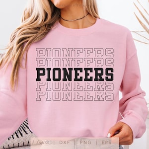 Pioneers SVG, PNG, dxf, eps, Pioneers Spirit Shirt Sublimation, Pioneers Game Day Cut File, Stacked Varsity Pioneers Cricut