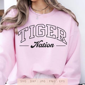 Tiger Nation SVG, PNG, jpg, dxf, eps, Tigers Sublimation, Tigers Game Day School Sport Cut File, Arched Varsity Tigers Cricut