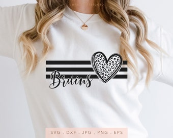 Bruins Heart Leopard SVG PNG DXF Jpg Eps, Bruins School Mascot Svg, Bruins Team Spirit Svg, Bruins Cut File, Bruins Sublimación