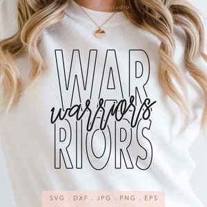 May include: White sweatshirt with black text that reads "WARRIORS" with the "WAR" and "RIORS" in outlined block letters.