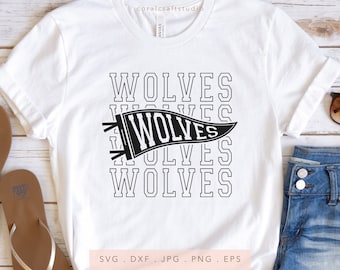 Wolves Stacked Varsity Letters SVG PNG DXF Jpg Eps, Wolves Pennant Svg, Wolves Team Spirit Svg, Wolves Sublimation, Wolves Iron On