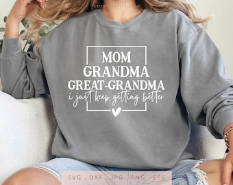 Mom Great Grandma SVG DTF PNG Jpg Eps, Sweatshirt Gift For Grandma Sublimation, New Great Grandma Cut File, First Time Great Grandma Iron On