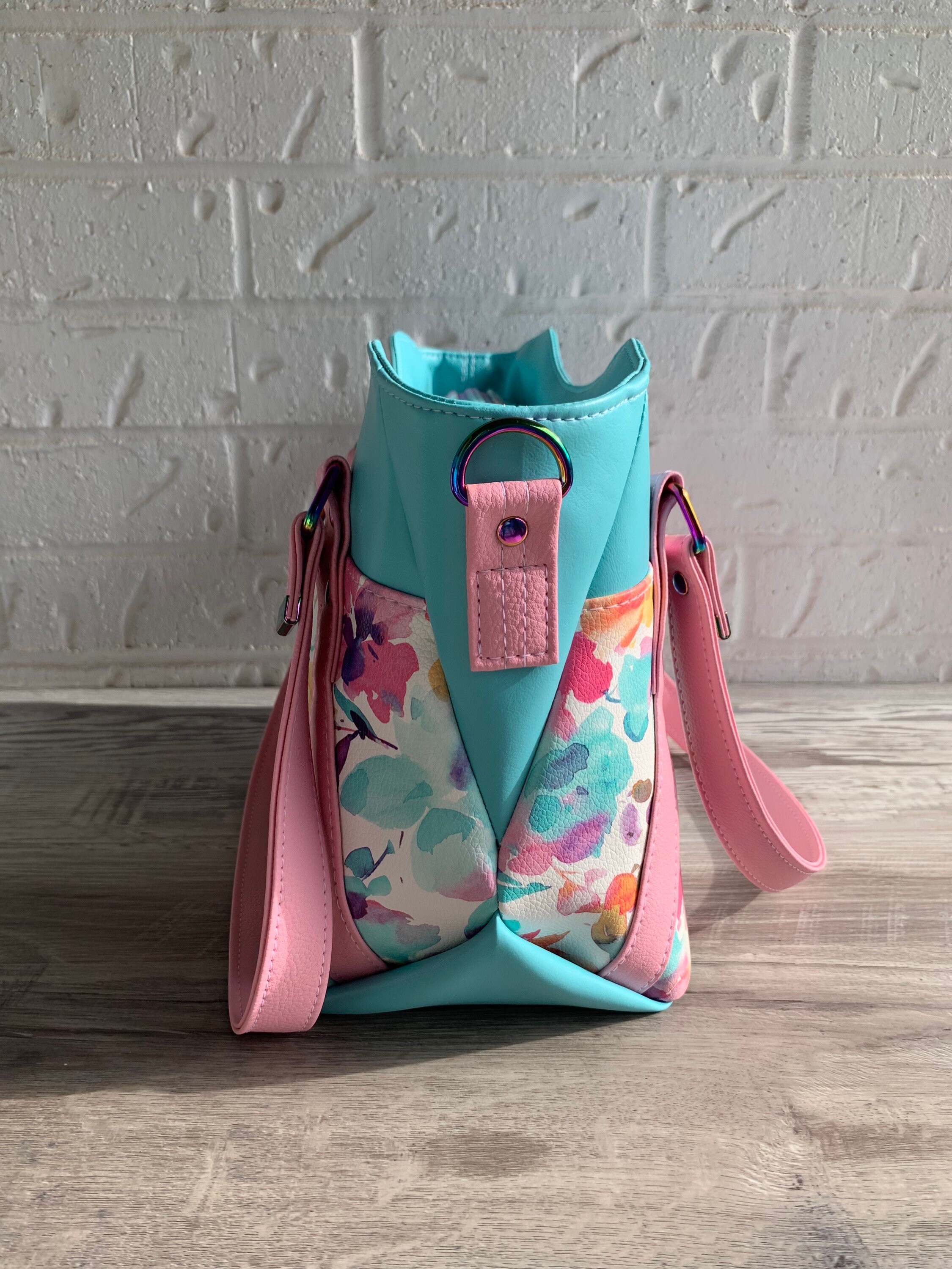 Watercolor Floral Spring Aqua Pink Shoulder Bag Handbag  display picture 1